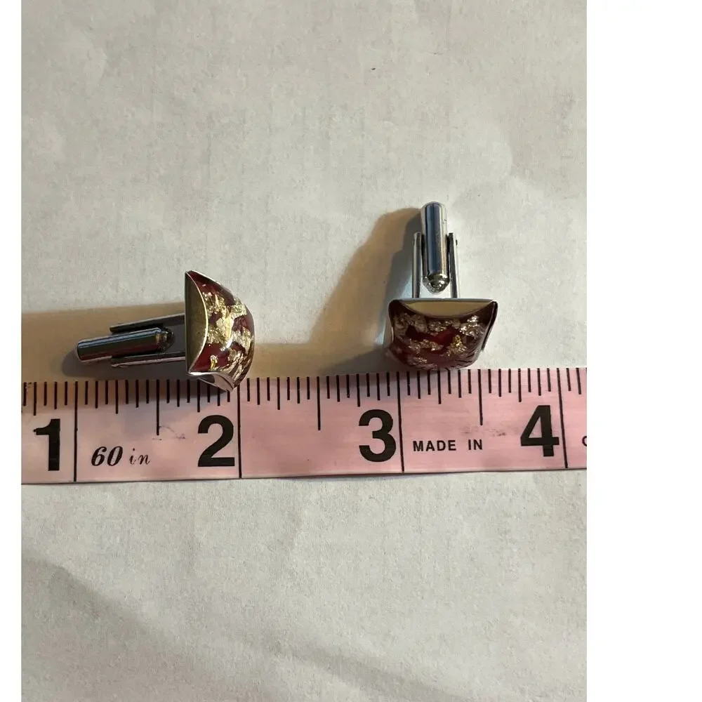 Vintage Hickok Red Gold Fleck Cufflinks Mid Century Modern Men’s Retro Jewelry